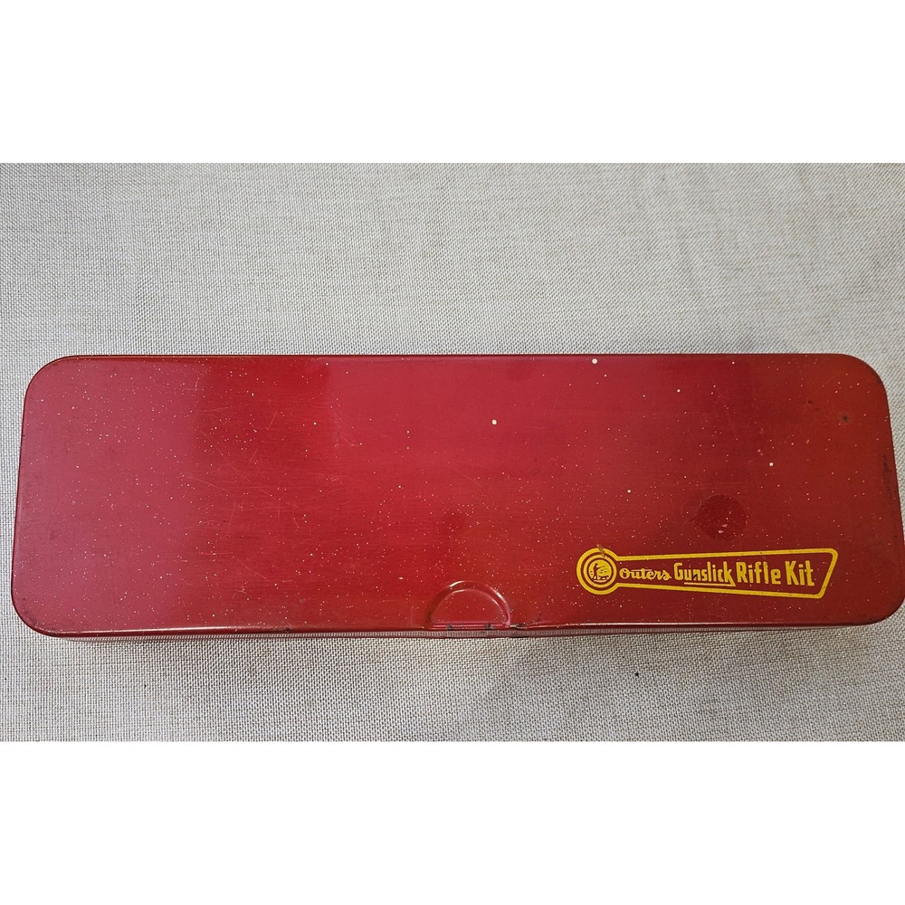 Outers Gunslick Rifle Kit No 477 Vintage Red Metal Tin Hoppes No 9 Solvent USA